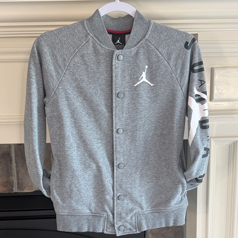 Jordan Gray Athletic Snap-Button Jacket with White Jumpman